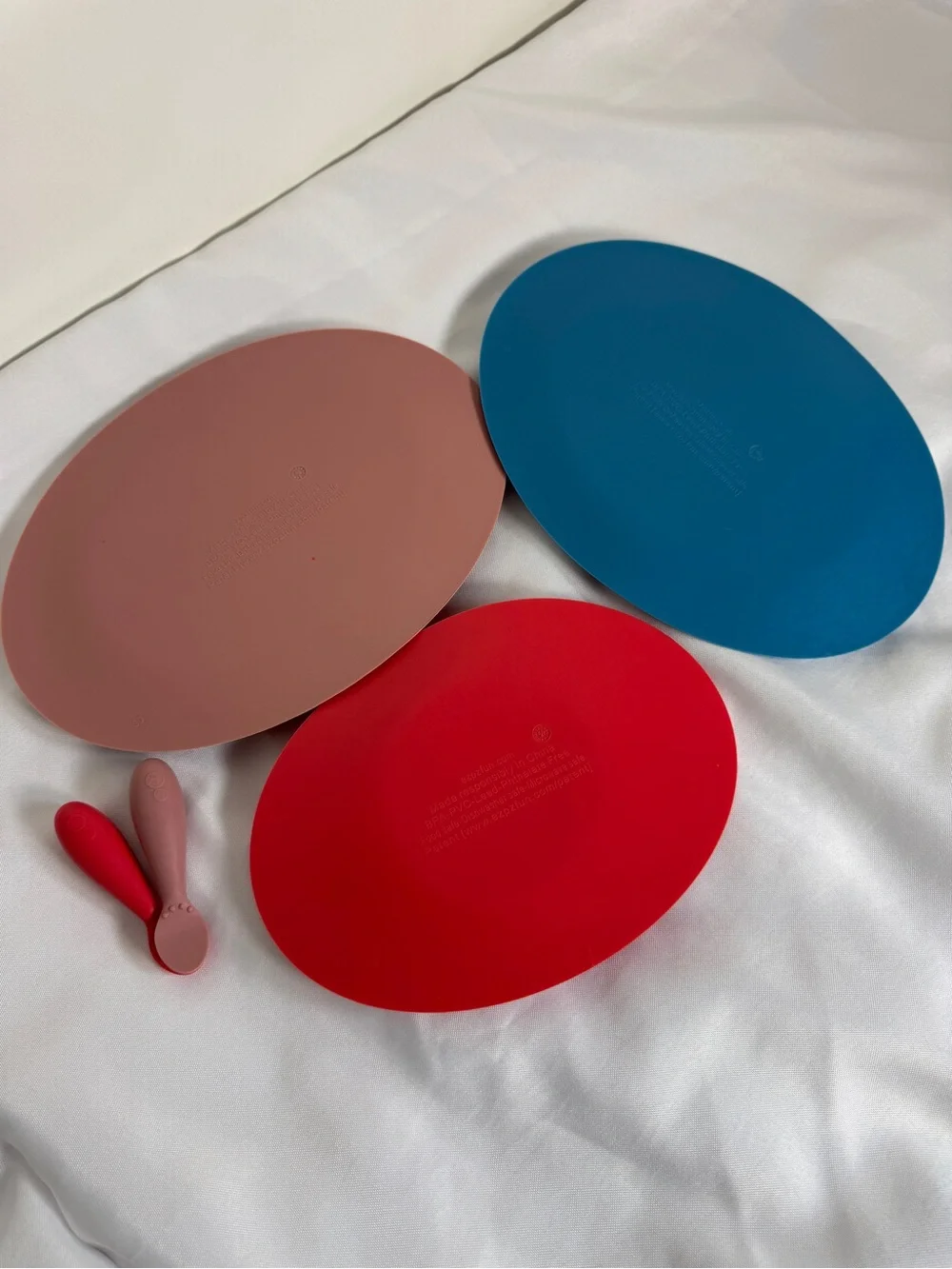 EzPz Silicone Suction Toddler Plate with Spoon Pink, Blue